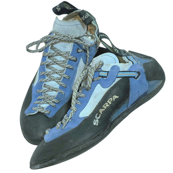 Scarpa Techno Lady Climbing Shoe Womens Suede Leather Sz 8 2/3 Blue 2 Tone Lace - Picture 2 of 16